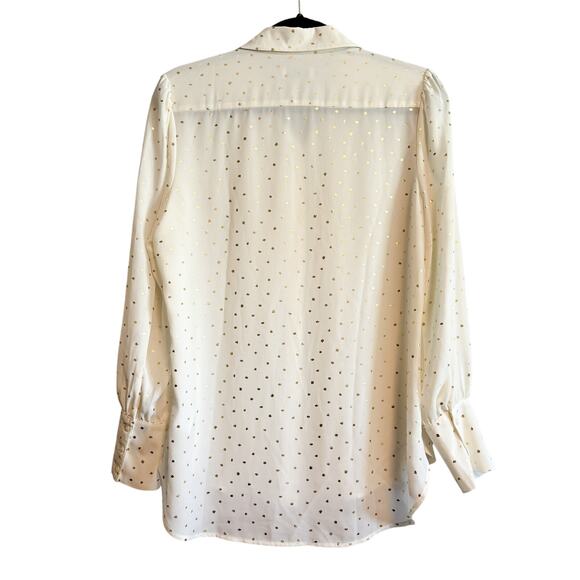 UNTUCKit Sabrina Cream Gold Foil Dot Pleated Button Front Blouse Women’s Size 6 - Picture 2 of 14